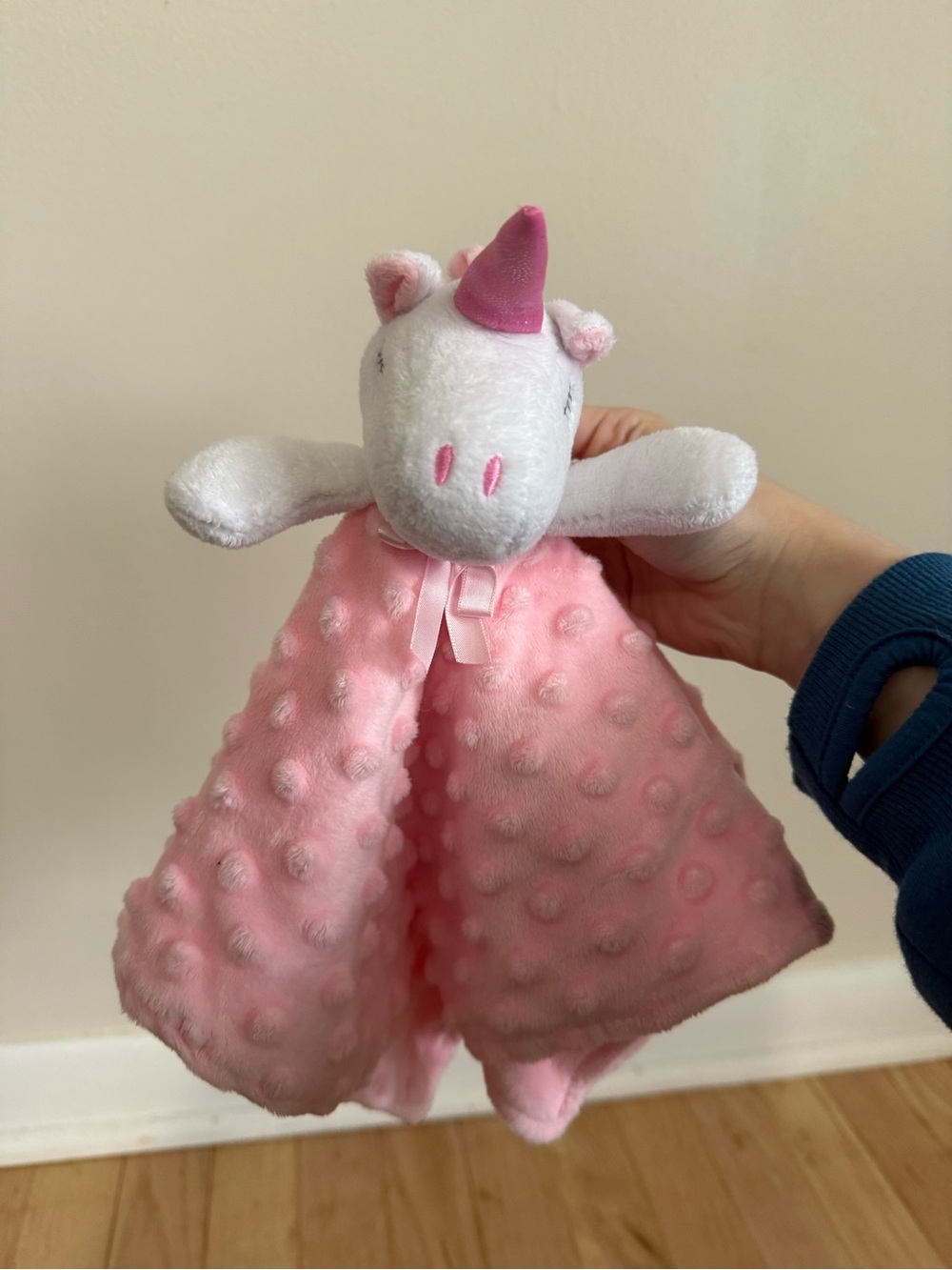 Crevent Pink Unicorn Lovey Security Blanket Plush Minky Dot Baby Girl Square 13”